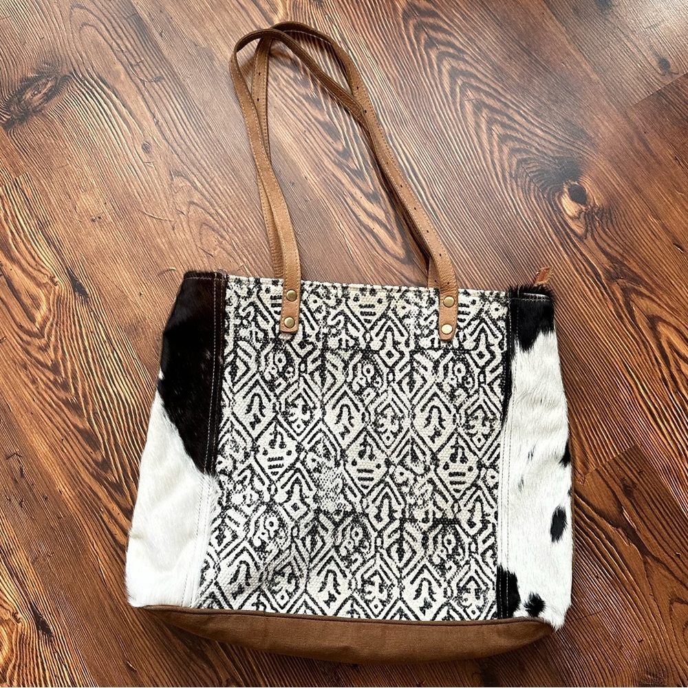 Myra Cowhide/Canvas Tote Bag